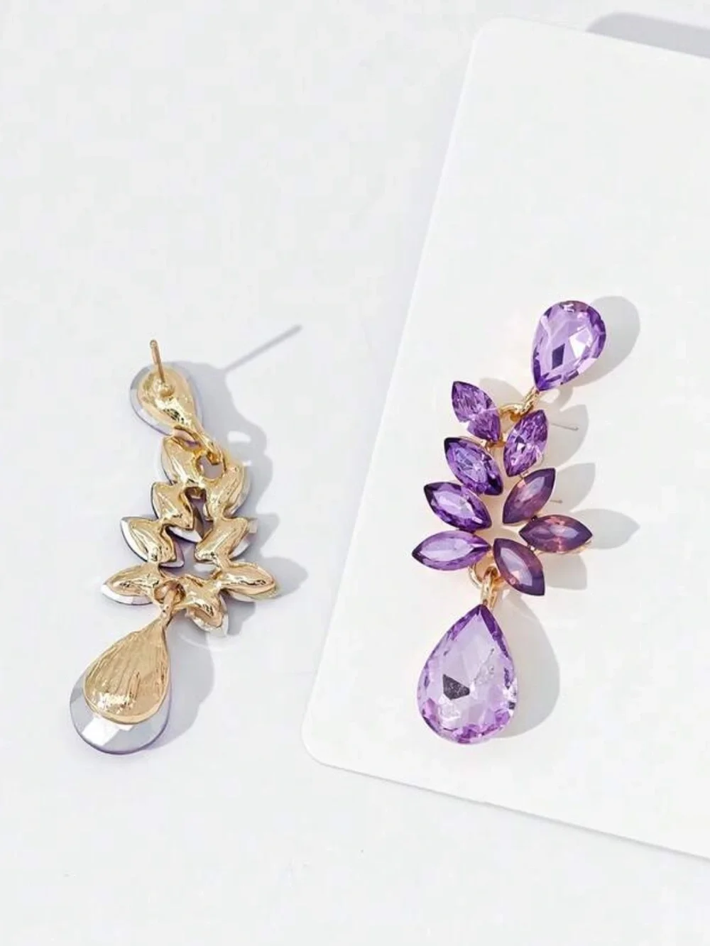 Elegant Purple Teardrop Crystal Leaf Earrings